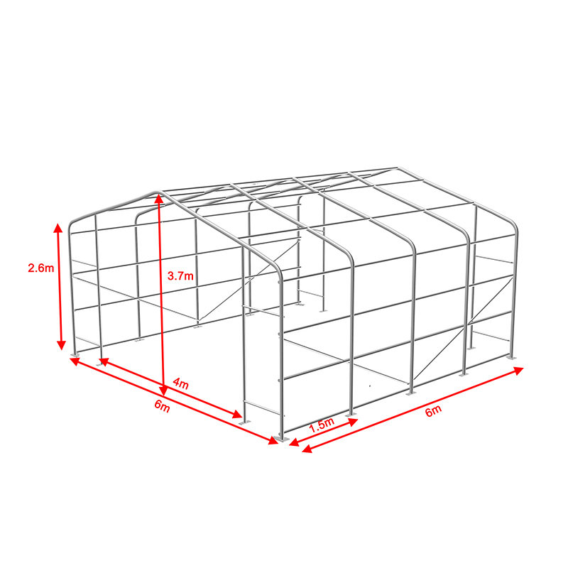 Tenda per magazzino temporaneo con struttura in acciaio completamente zincata ad altezza laterale 6X6 2,6 m