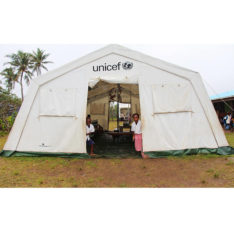 Tenda Huggy ignifuga multiuso standard UNICEF da 42 m²