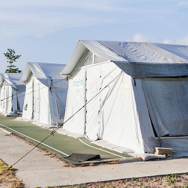 Tenda hub multiuso standard UNICEF da 72 m² utilizzata per magazzino, ospedale, dispensario, scuola, ufficio